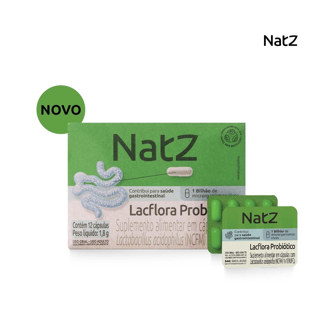 Probiótico Natz Lactobacillus Acidophilus 12 cápsulas