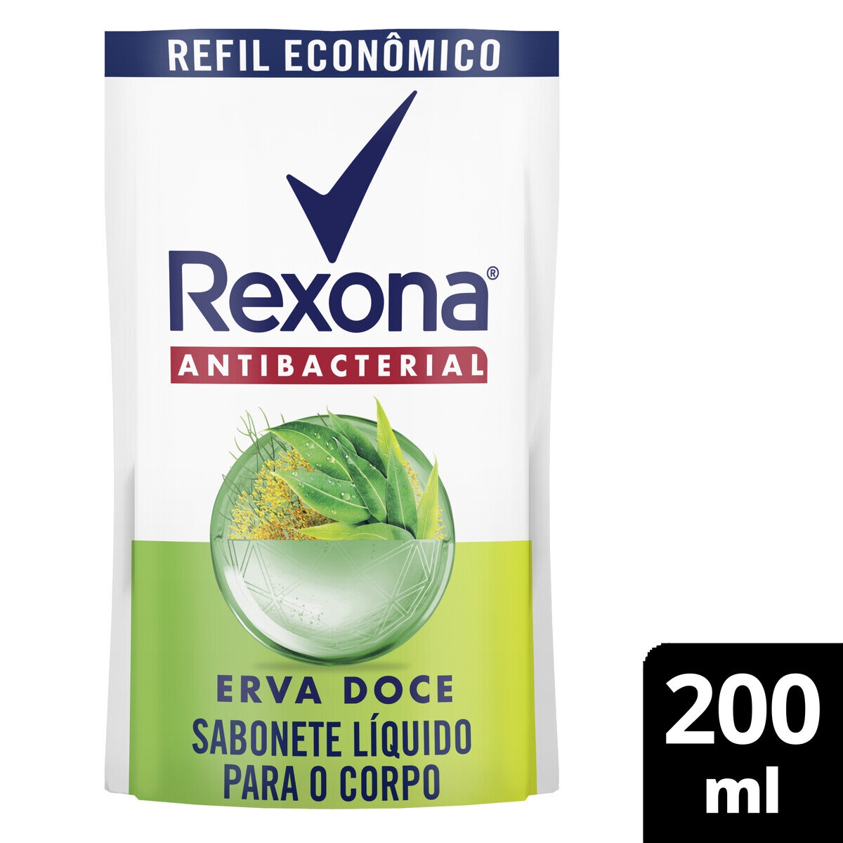 Refil Sabonete Líquido Rexona Antibacterial Erva-Doce Sachê 200ml