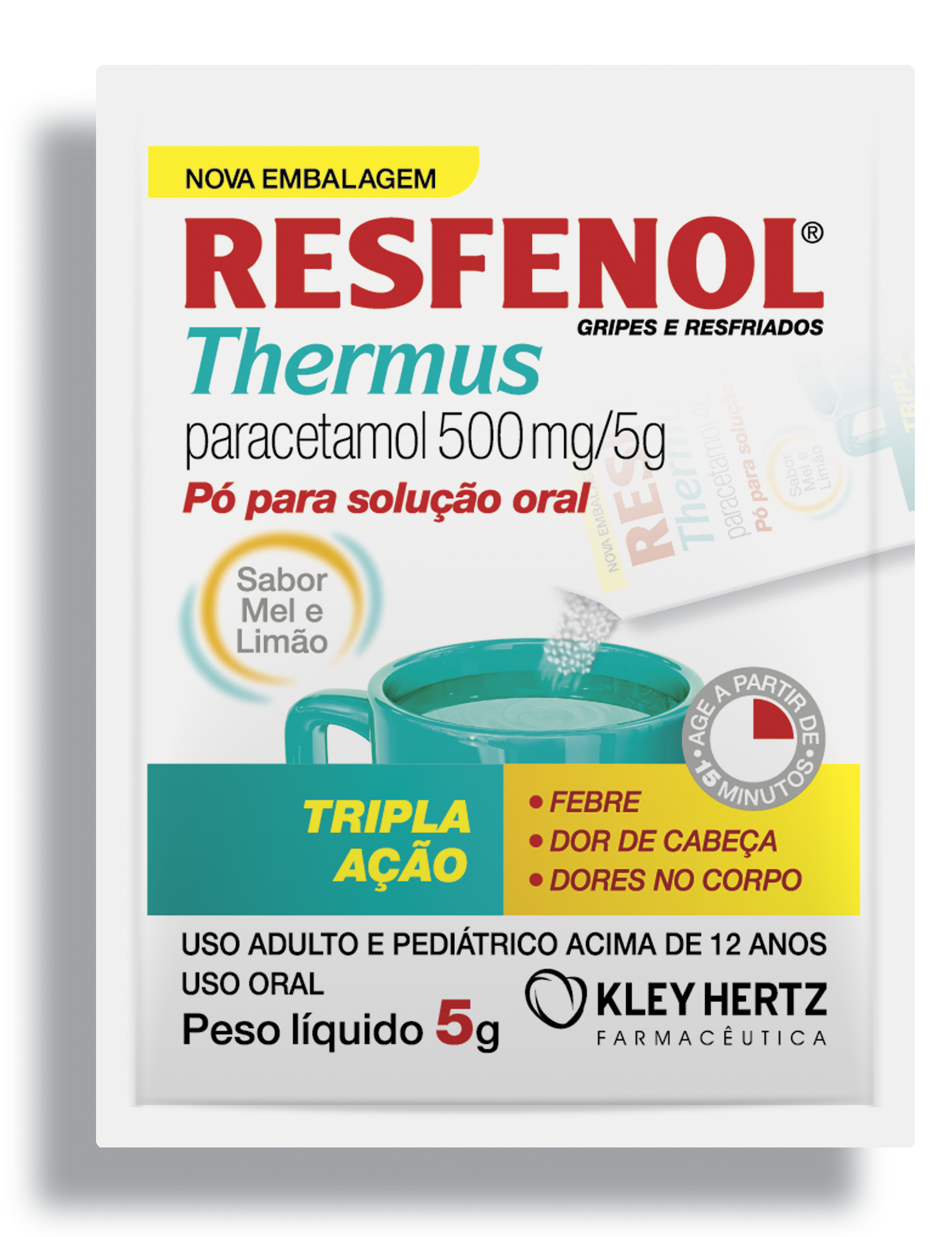 Resfenol Thermus Paracetamol 500mg/5g Sabor Mel e Limão Pó para Solução 5g