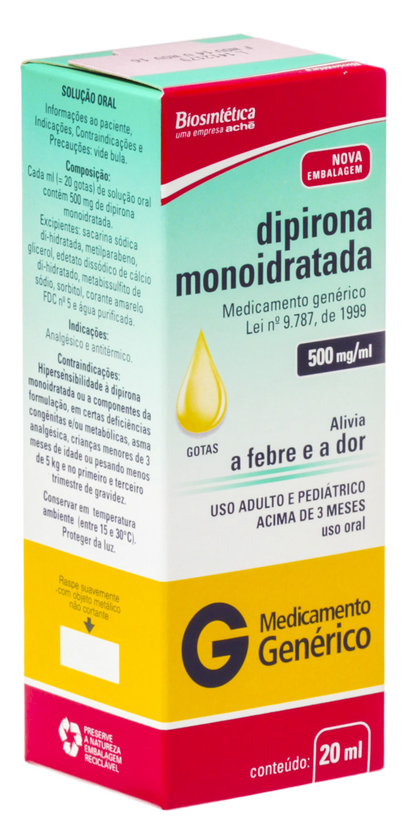 Dipirona 500mg/ml Gotas 20ml Biosintética Genérico