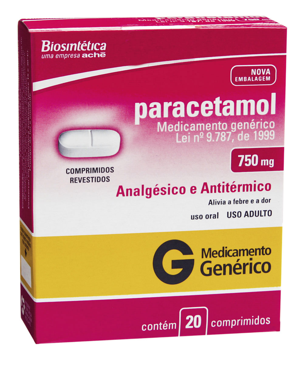 Paracetamol 750mg 20 comprimidos Aché Genérico