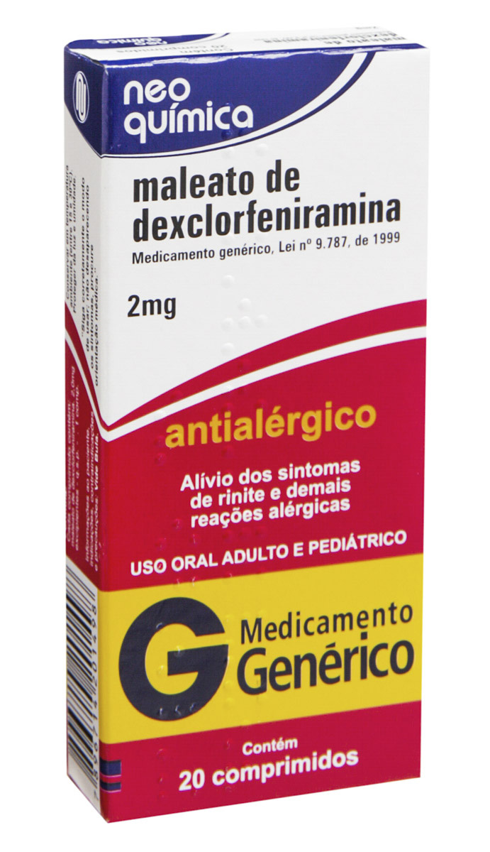 Maleato de Dexclorfeniramina 2mg 20 comprimidos EMS Neo Química Genérico