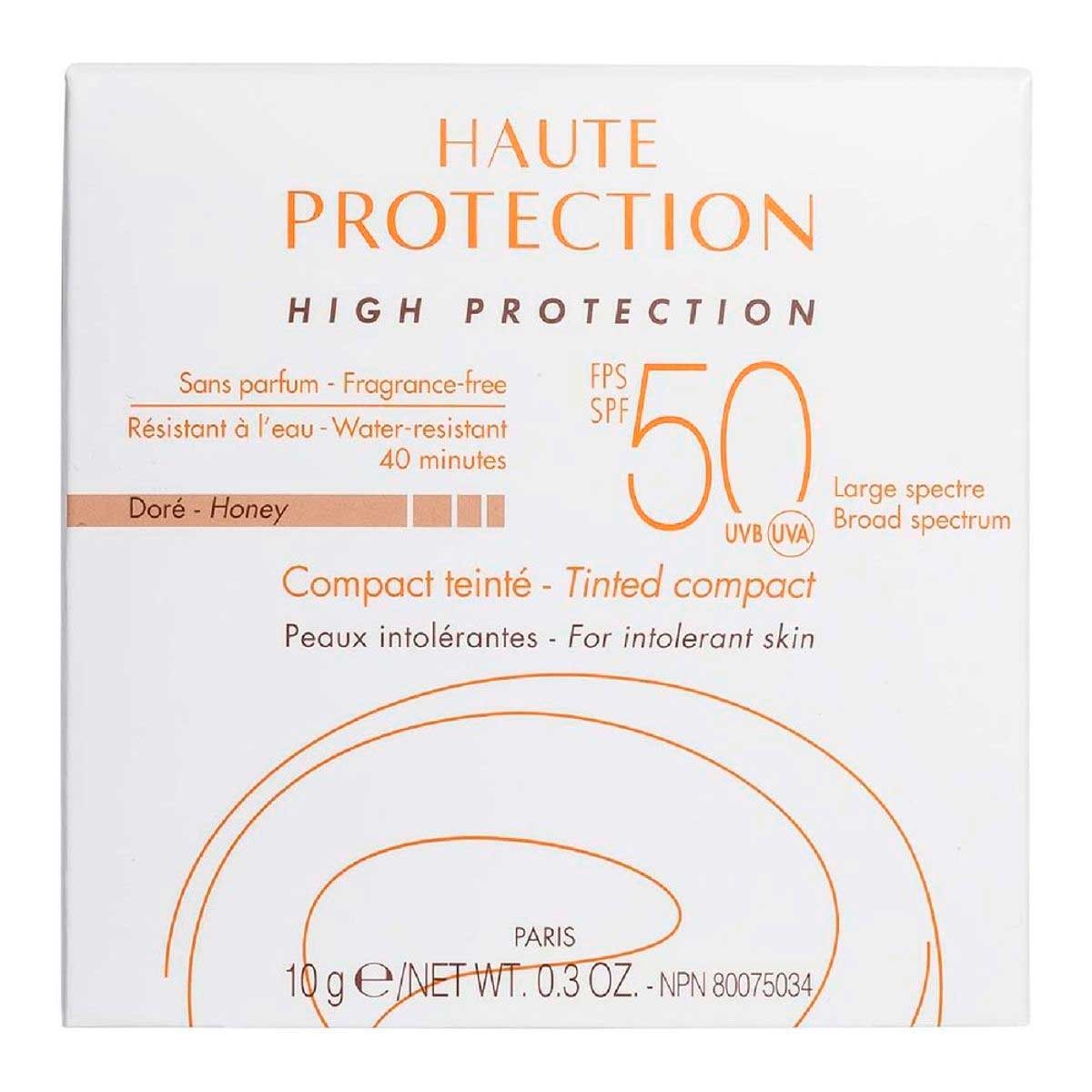 Protetor Solar Facial Compacto Avène Haute Protection Cor Doré Pele Morena FPS 50 com 10g
