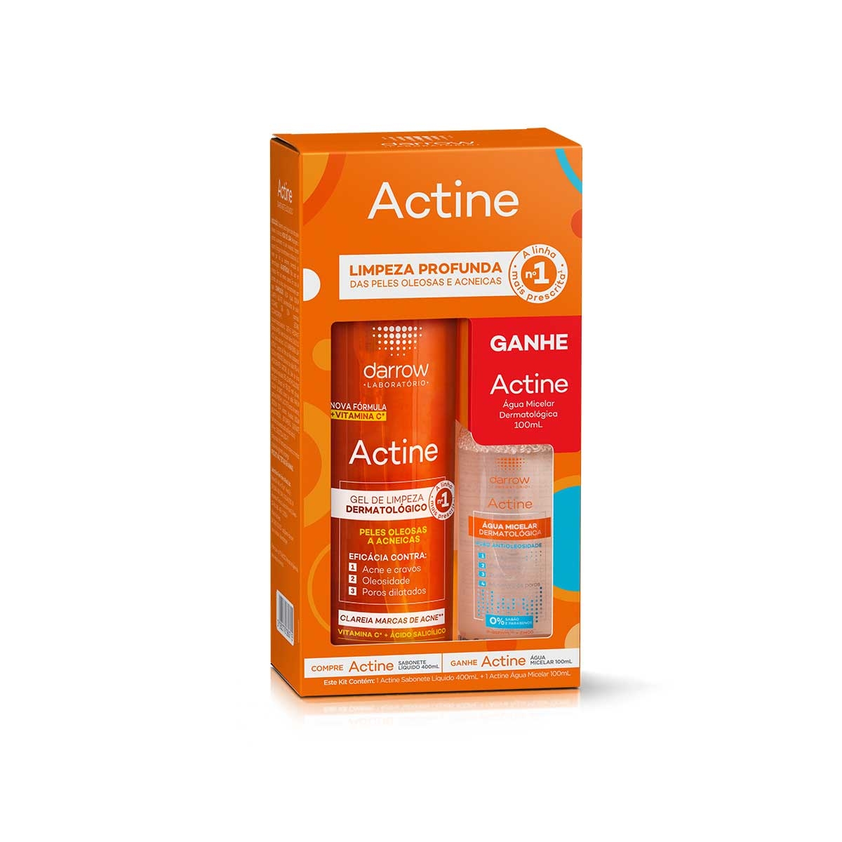 Kit Actine Gel de Limpeza 400ml + Água Micelar 100ml