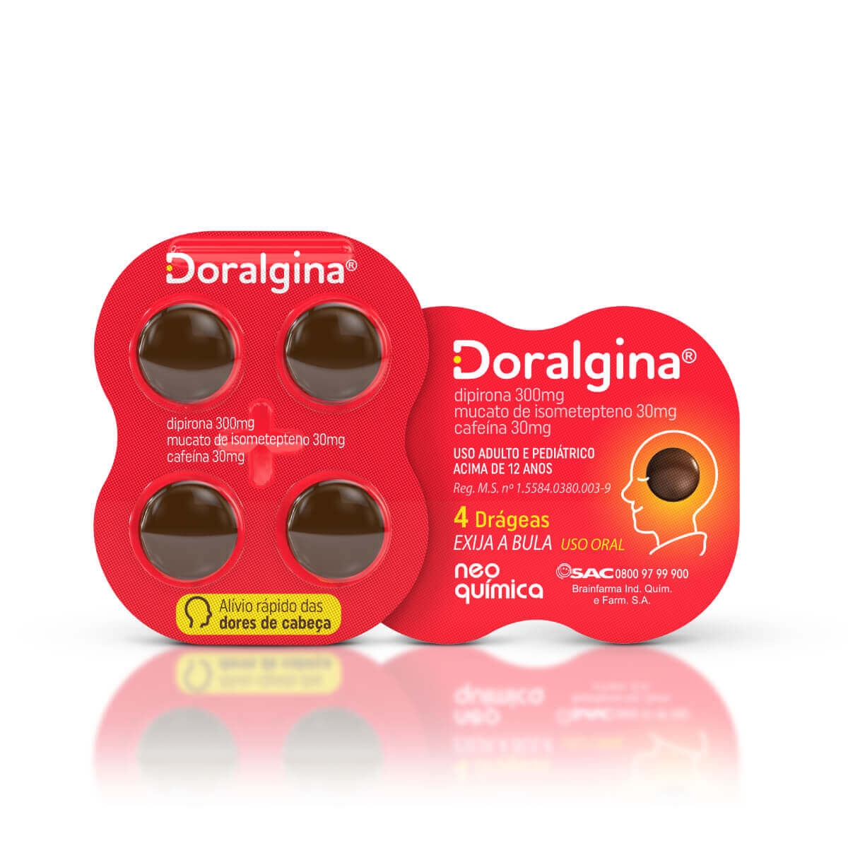 Doralgina Dipirona Sódica 300mg + Isometepteno 30mg + Cafeína 30mg 4 drágeas
