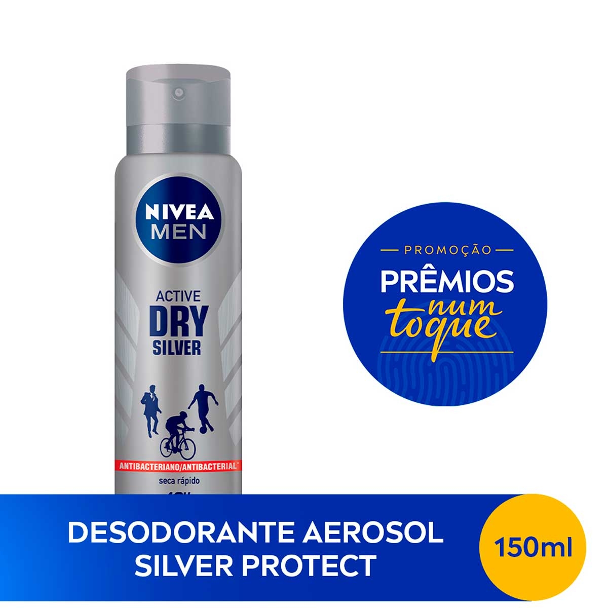 Desodorante Antitranspirante Aerosol Nivea Men Active Dry Silver Masculino com 150ml