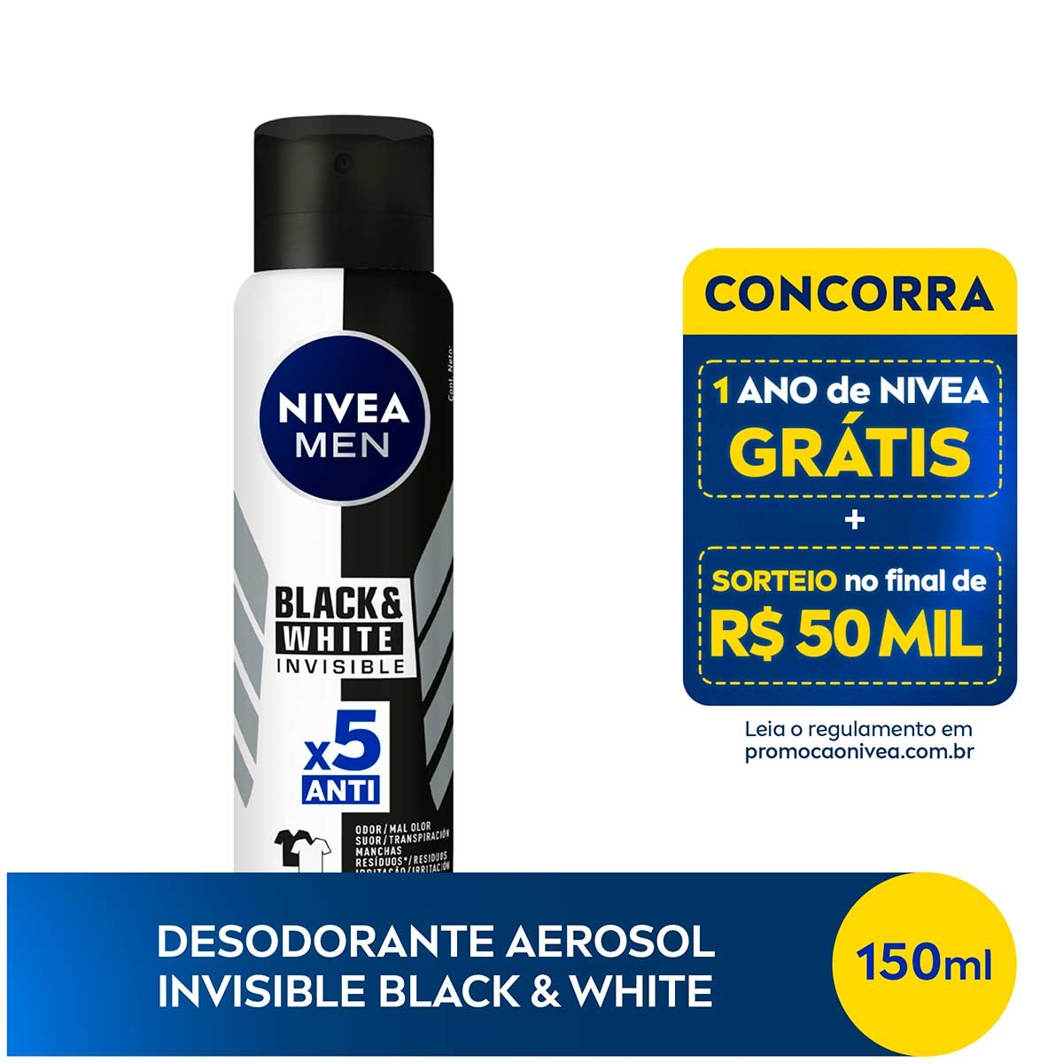 Desodorante Nivea Men Black&White Invisible Masculino Antitranspirante Aerosol com 150ml