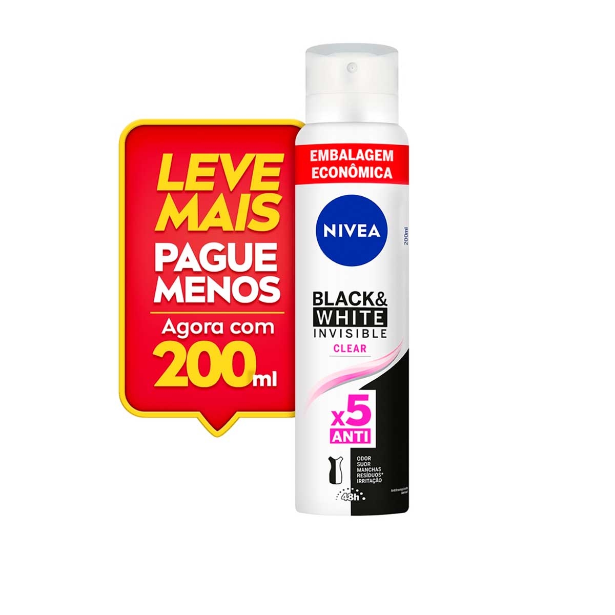 Desodorante Nivea Invisible Black & White Clear Feminino Aerosol 200ml Menor preço em Desodorante Nivea Invisible Black & White Clear Feminino Aerosol 200ml