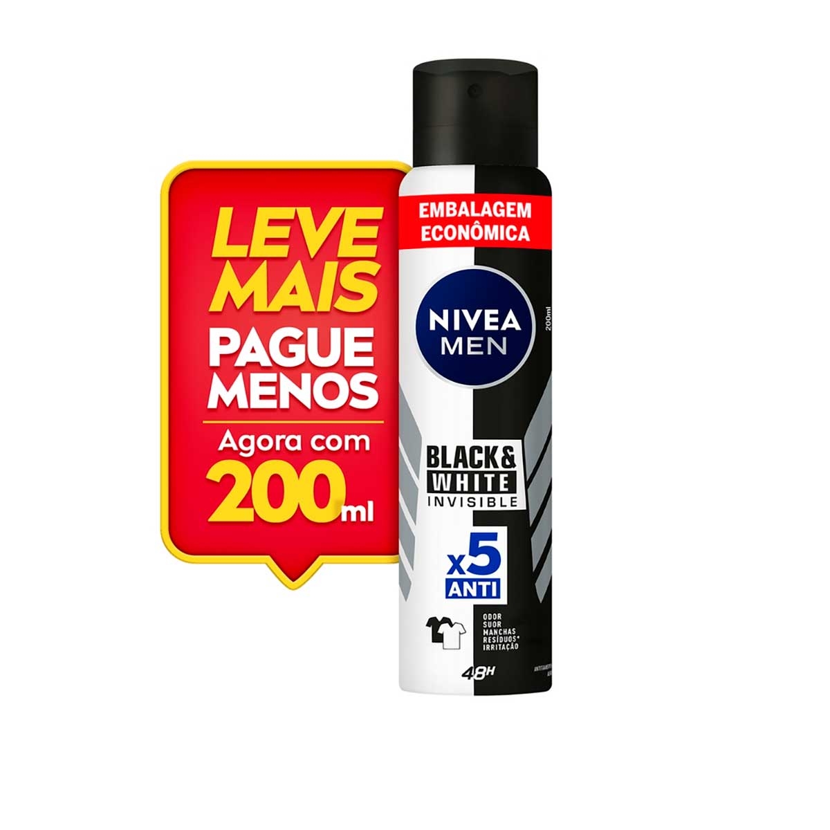 Desodorante Nive Men Black&White Invisible 48h Antitranspirante Masculino Aerosol 200ml Menor preço em Desodorante Nive Men Black&White Invisible 48h Antitranspirante Masculino Aerosol 200ml