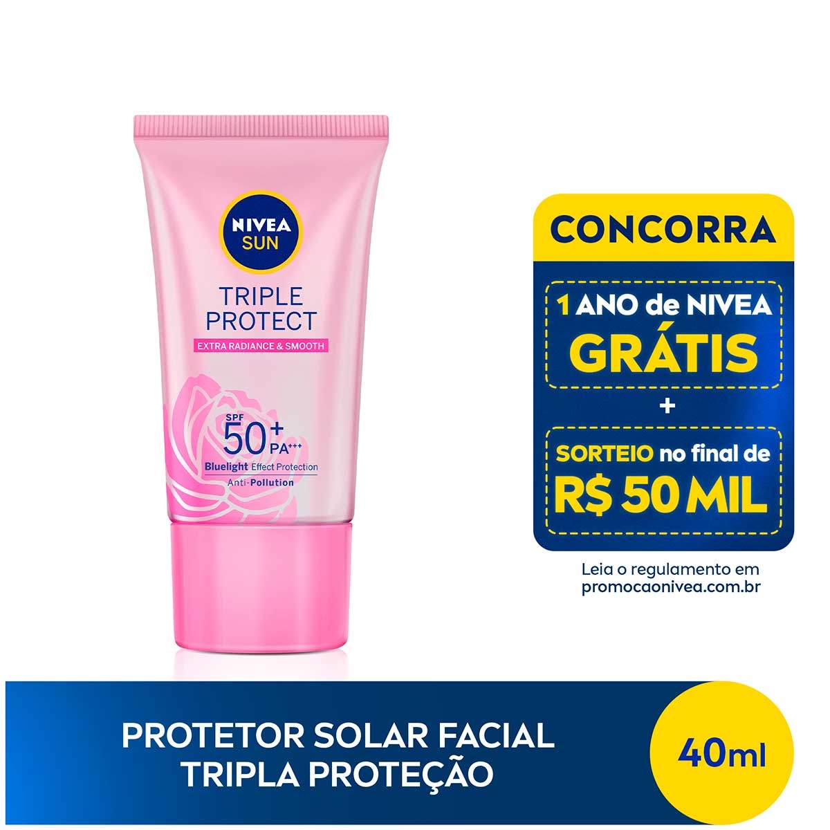Protetor Facial Nivea Sun Triple Protect Extra Radiante & Smooth FPS 50 40ml 40ml