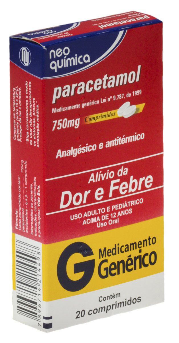 Paracetamol 750mg 20 comprimidos Neo Química Genérico
