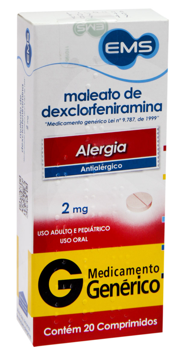 Maleato de Dexclorfeniramina 2mg 20 comprimidos EMS Genérico
