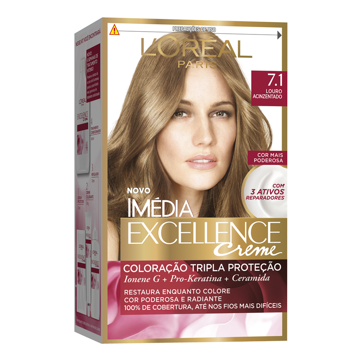 Coloração Imédia Excellence Creme N°7.1 Louro Acinzentado L'Oréal 47g