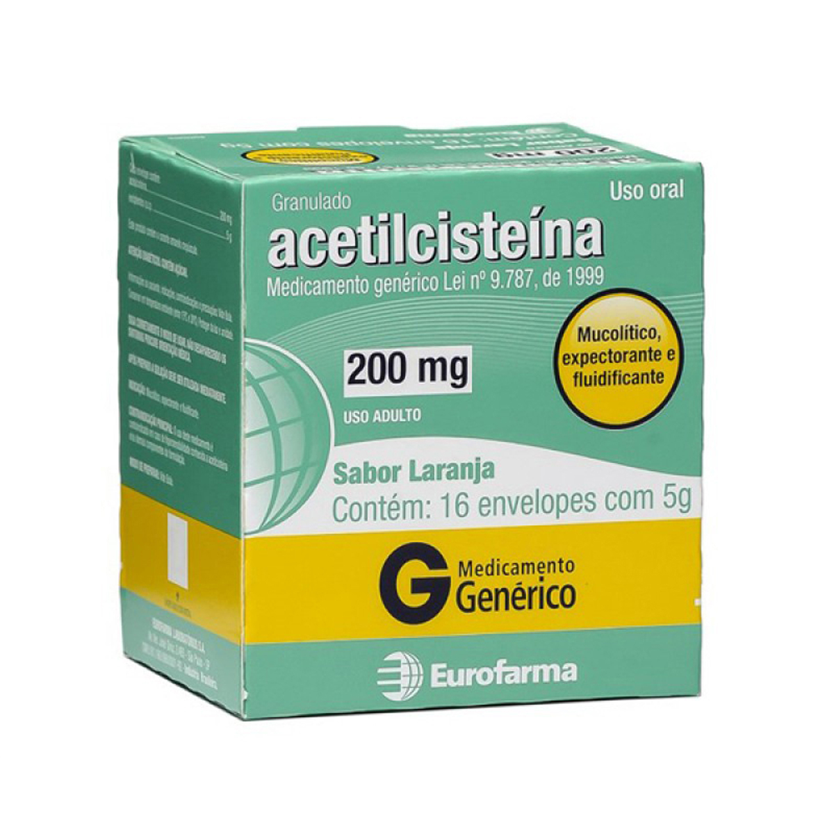 Acetilcisteína 200 mg Eurofarma 16 Envelopes