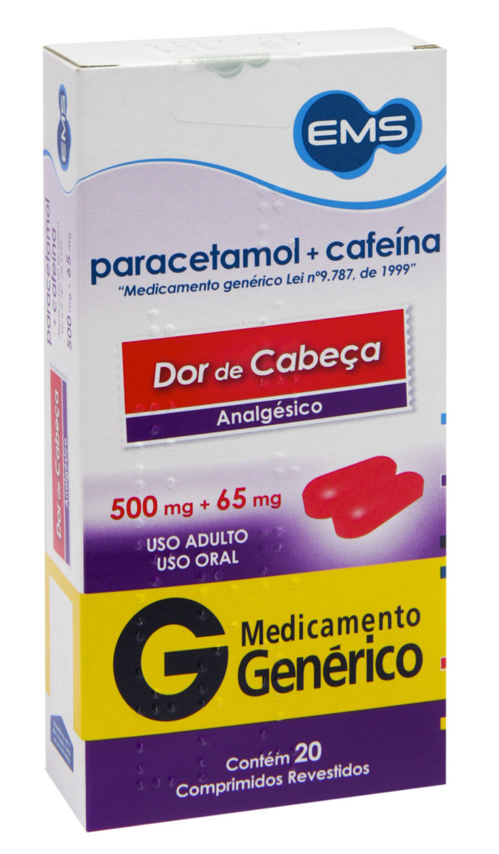 Paracetamol 500mg + Cafeína 65mg 20 comprimidos Cimed Genérico
