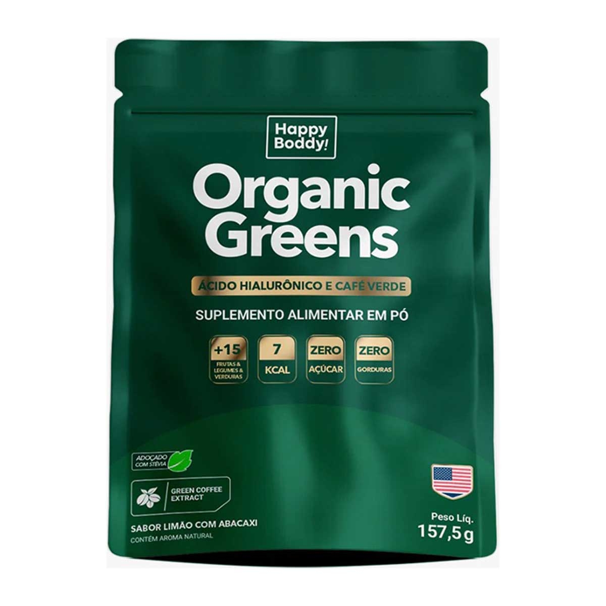 Suplemento Alimentar em Pó Organics Greens Ácido Hialurônico e Café Verde Sabor Limão com Abacaxi 157,5g