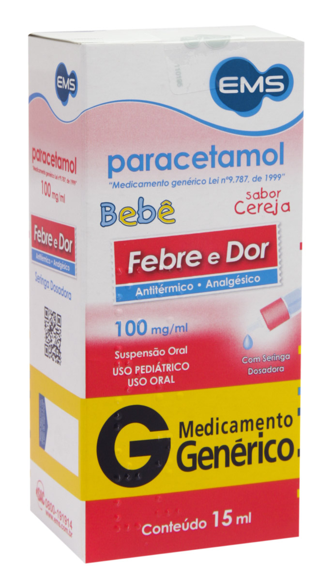 Paracetamol Bebê 100mg/ml Suspensão Oral Sabor Cereja 15ml EMS Genérico