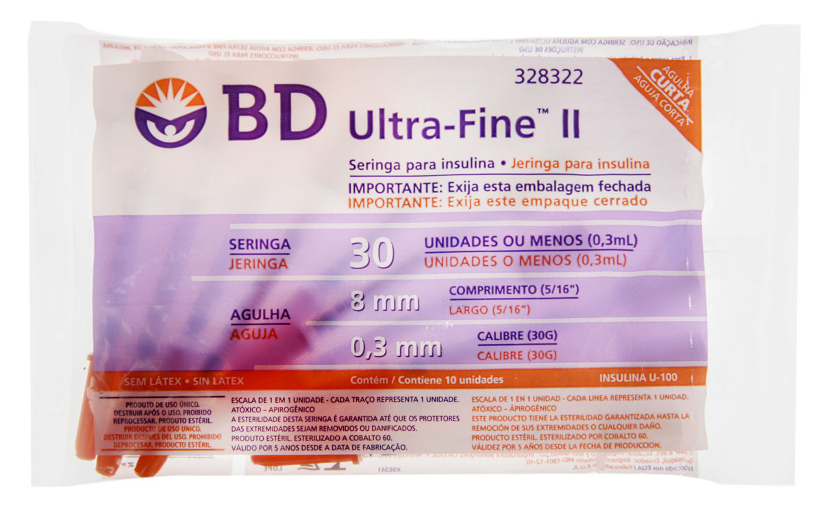 Seringa de Insulina Ultra-fine 8mm 30UI BD 10 Unidades