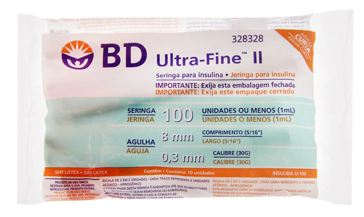 Seringa de Insulina Ultra-Fine 8mm 100UI BD 10 Unidades