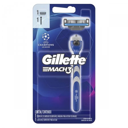Kit Aparelho de Barbear Gillette Mach 3 Liga dos Campeões Recarregável + 1 cartucho