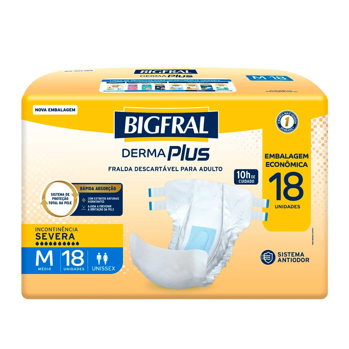 Fralda Adulto Bigfral Derma Plus M 18 unidades