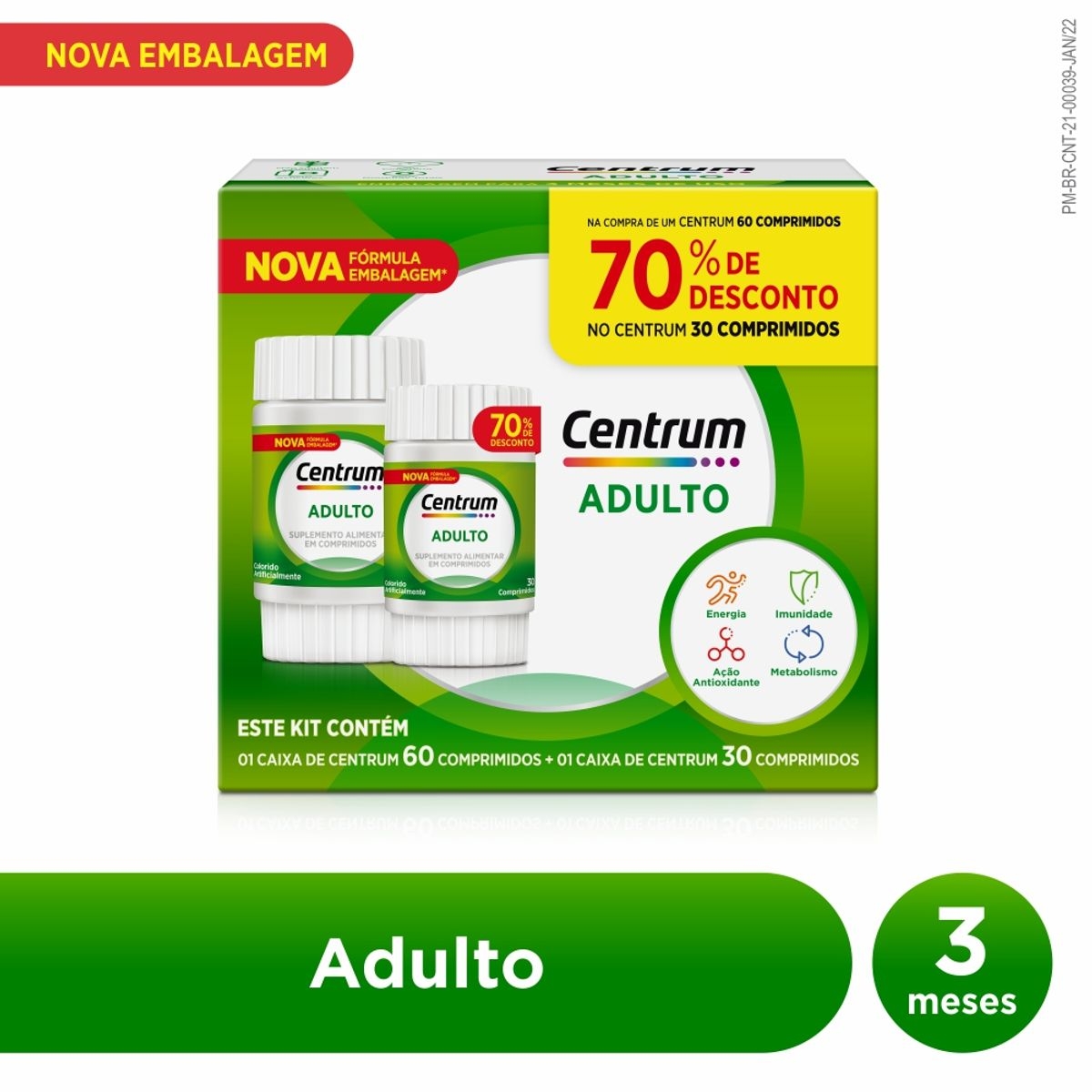 Kit Suplemento Alimentar Centrum Adulto A a Zinco - 60 Comprimidos + 30 Comprimidos