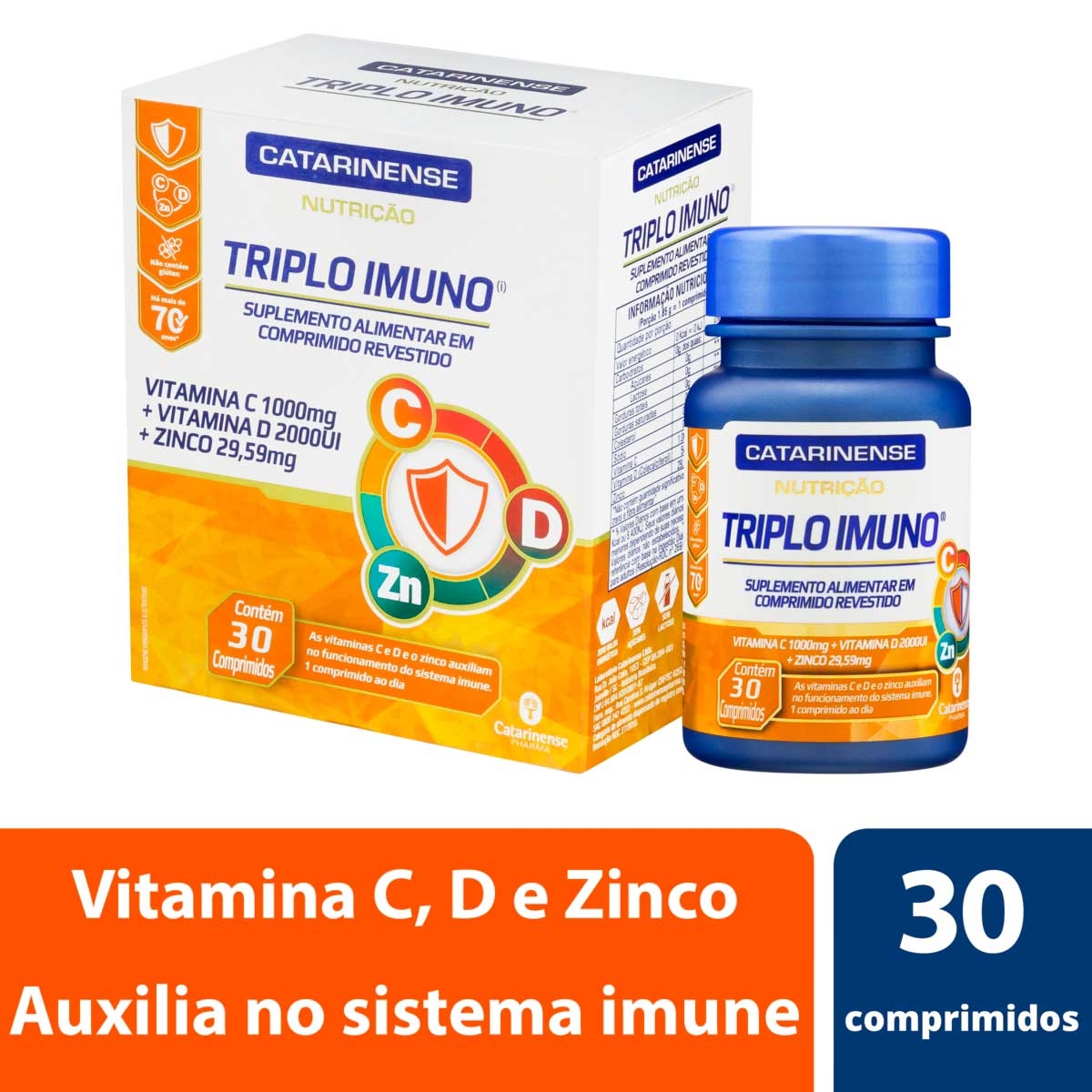 Suplemento Alimentar Triplo Imuno com 30 Comprimidos