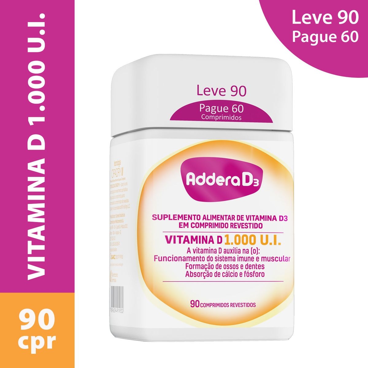 Vitamina D Addera D3 1000UI com 90 Comprimidos