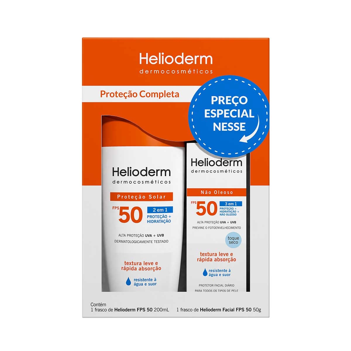 Kit Helioderm Suncare Protetor Solar Corporal FPS50 com 200ml + Protetor Facial FPS50 com 50g Menor preço em Kit Helioderm Suncare Protetor Solar Corporal FPS50 com 200ml + Protetor Facial FPS50 com 50g