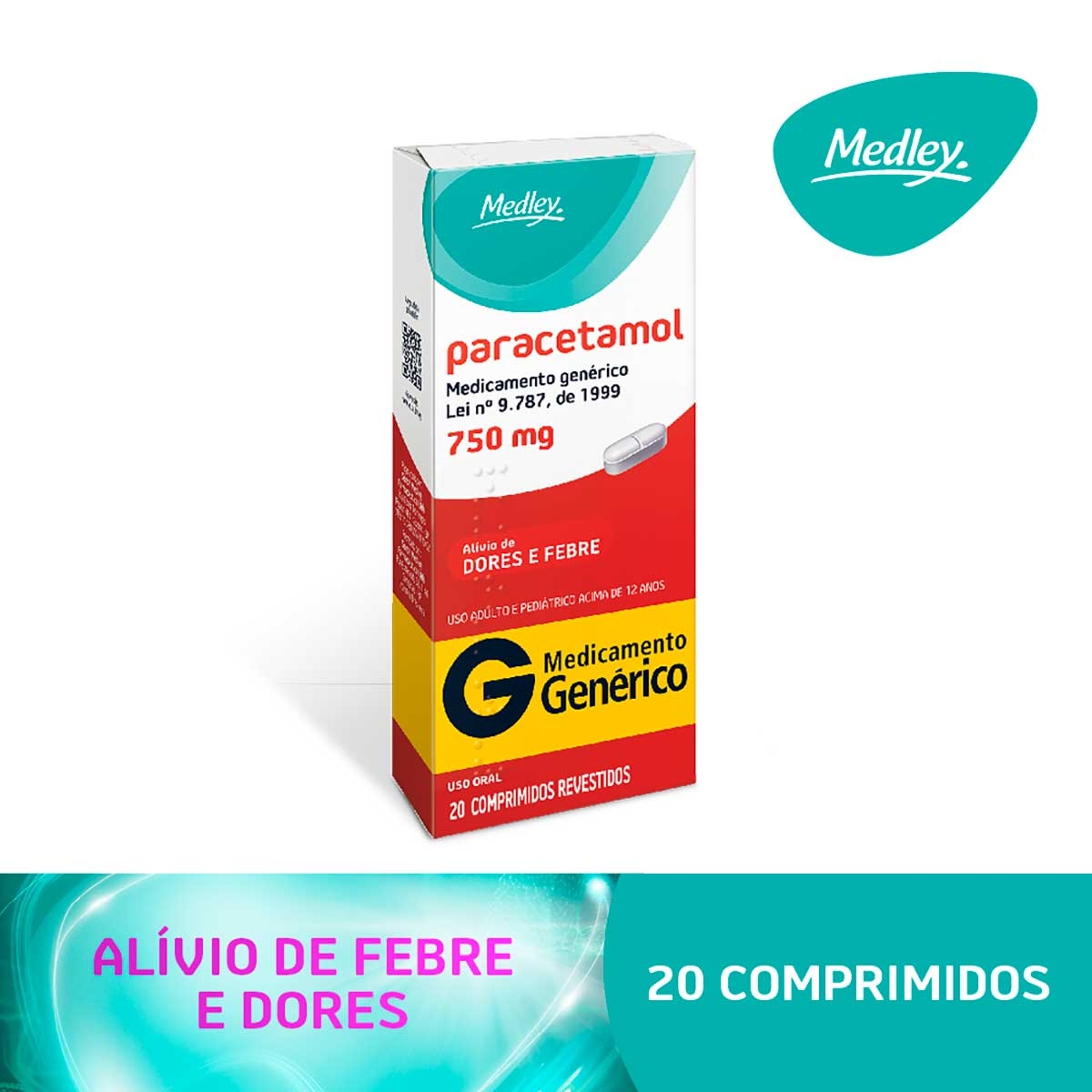 Paracetamol 750mg 20 comprimidos Medley Genérico