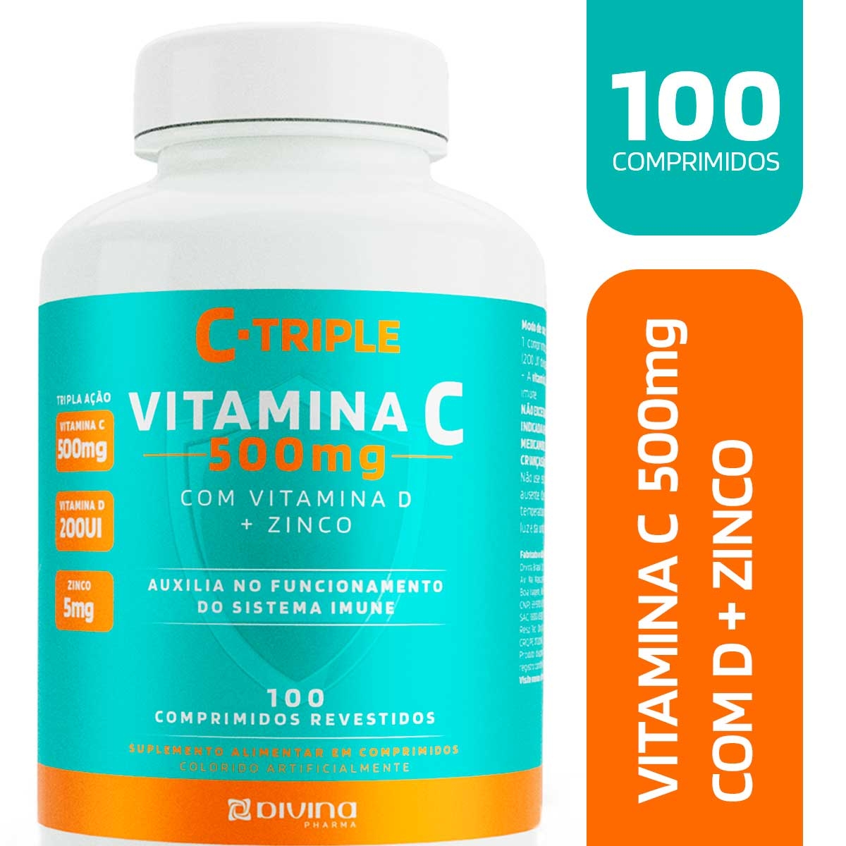 C-Triple Vitamina C 500mg com Vitamina D + Zinco com 100 comprimidos