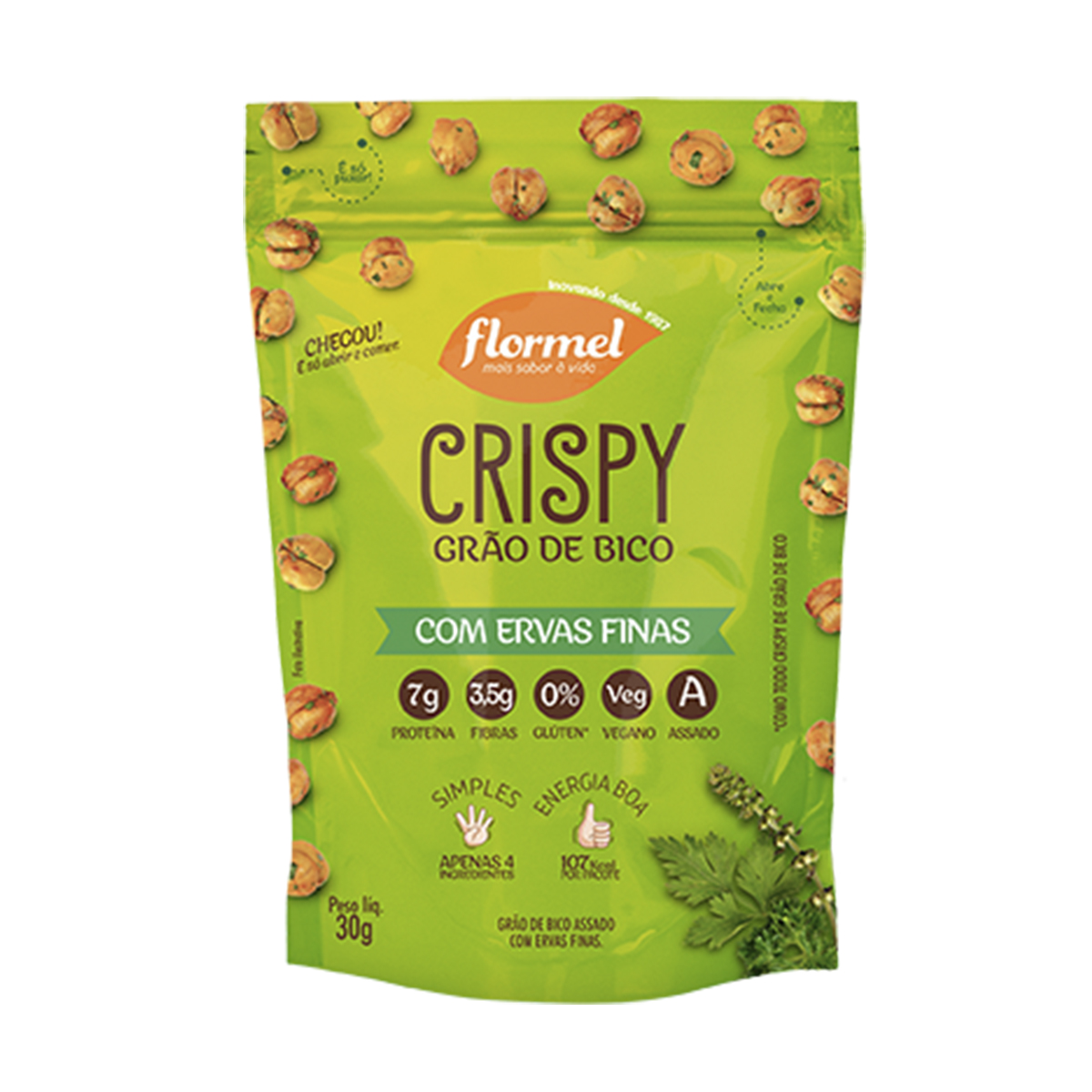 Crispy de Grão de Bico e Ervas Finas Flormel Vegano com 30g