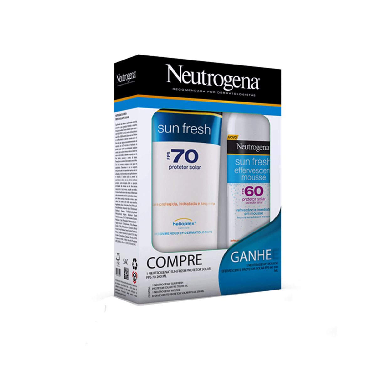 Kit Protetor Solar Neutrogena Sun Fresh FPS 70 com 200ml + Sun Fresh Effervescent Mousse FPS 60 com 200ml Menor preço em Kit Protetor Solar Neutrogena Sun Fresh FPS 70 com 200ml + Sun Fresh Effervescent Mousse FPS 60 com 200ml
