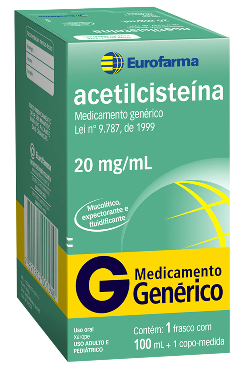 Acetilcisteína 20mg/ml Xarope 100ml Eurofarma Genérico Menor preço em Acetilcisteína 20mg/ml Xarope 100ml Eurofarma Genérico