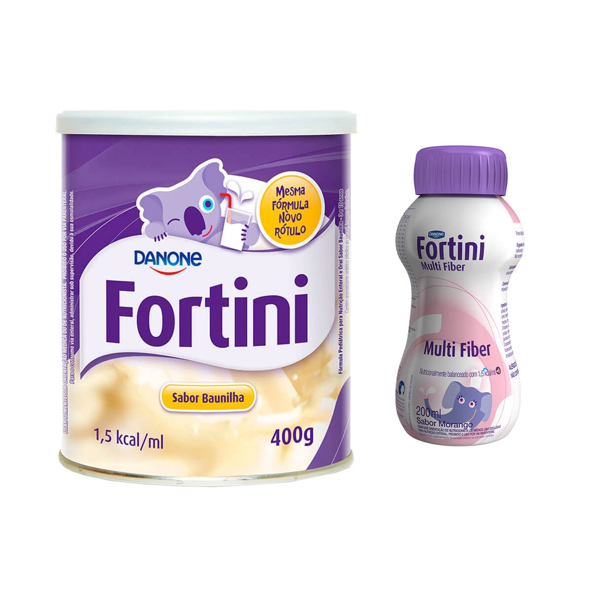 Kit Suplemento Alimentar Fortini Sabor Baunilha + Multifiber Fortini Morango