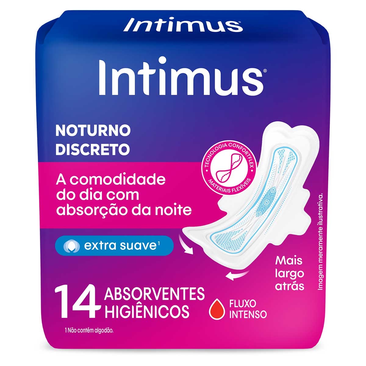 Absorvente Intimus Noturno Discreto Cobertura Suave com Abas com 14 unidades Menor preço em Absorvente Intimus Noturno Discreto Cobertura Suave com Abas com 14 unidades