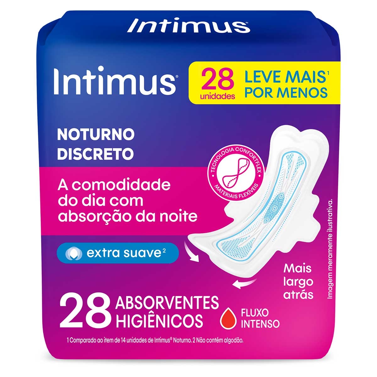Absorvente Intimus Noturno Discreto Cobertura Suave com Abas com 28 unidades Menor preço em Absorvente Intimus Noturno Discreto Cobertura Suave com Abas com 28 unidades
