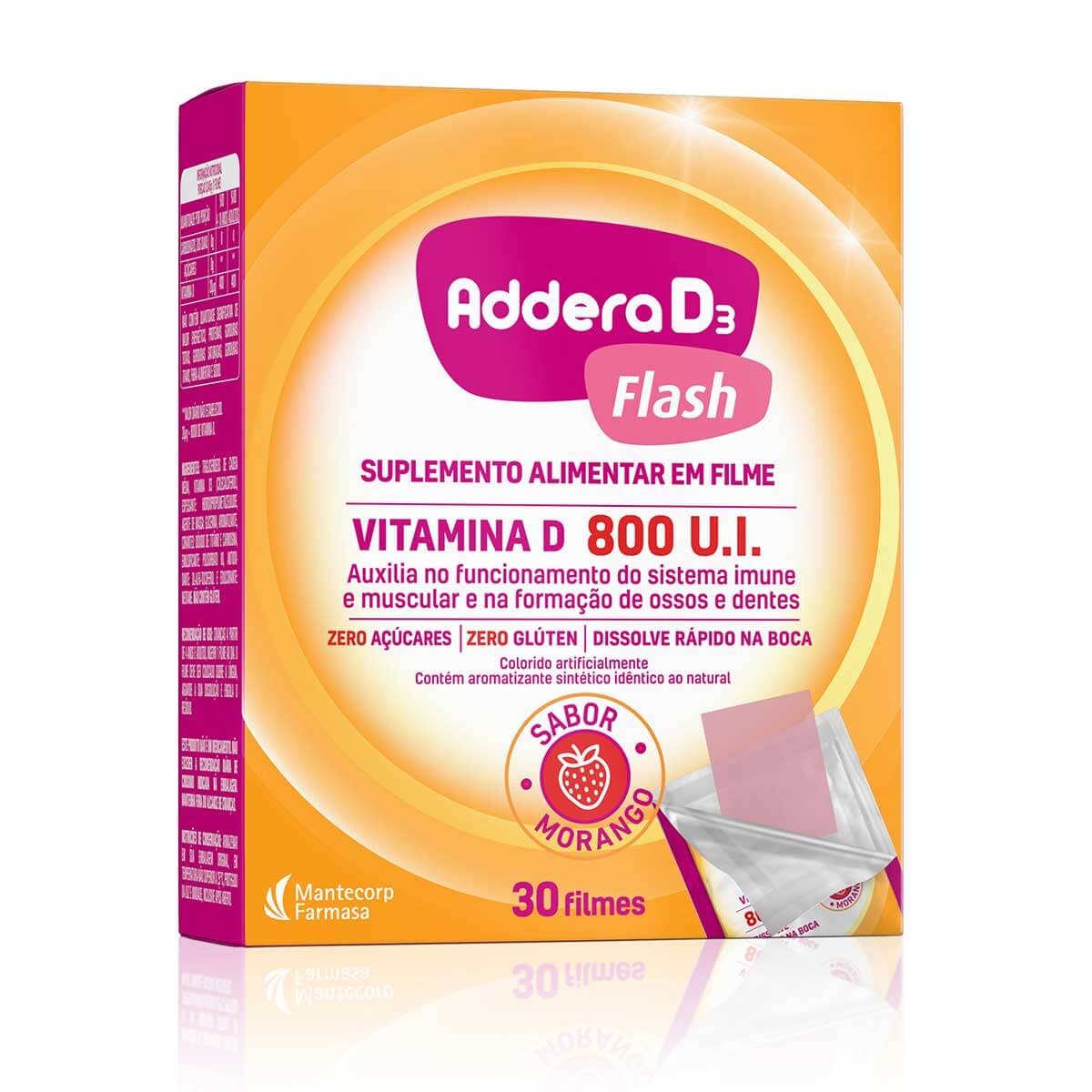 Vitamina D Addera D3 Flash 800UI Morango com 30 Sachês Menor preço em Vitamina D Addera D3 Flash 800UI Morango com 30 Sachês