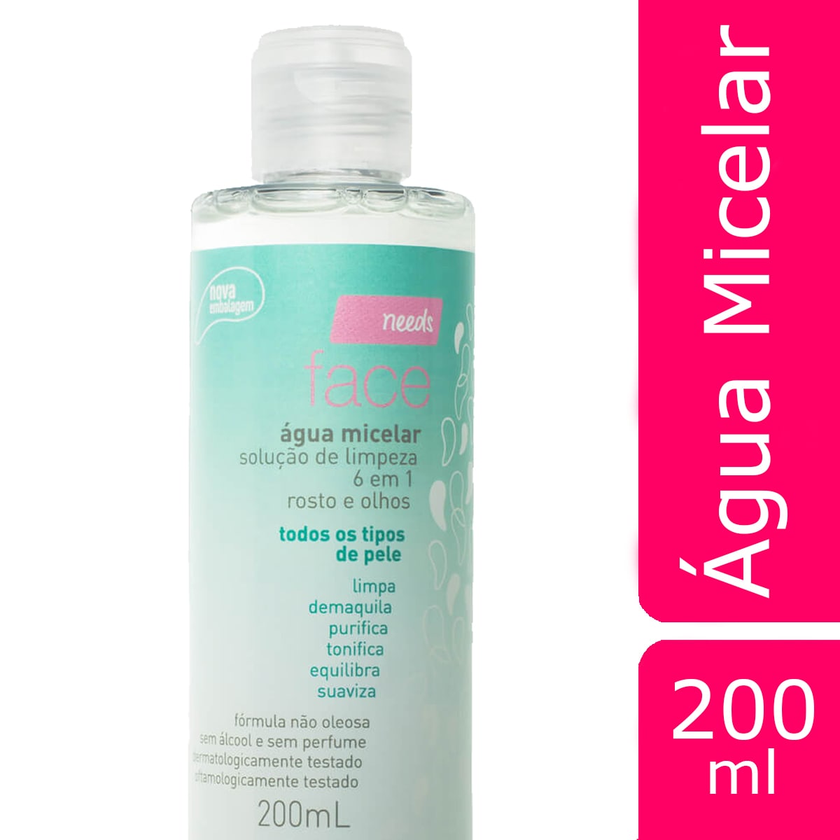 Água Micelar Facial Needs Face 6 em 1 com 200ml Menor preço em Água Micelar Facial Needs Face 6 em 1 com 200ml