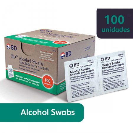 Almofada para Assepsia Alcohol Swabs BD com 100 unidades