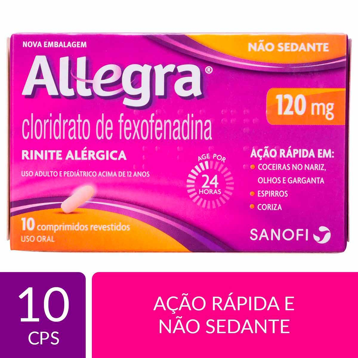 Allegra 120mg com 10 comprimidos Droga Raia Allegra 120mg com 10 comprimidos Droga Raia