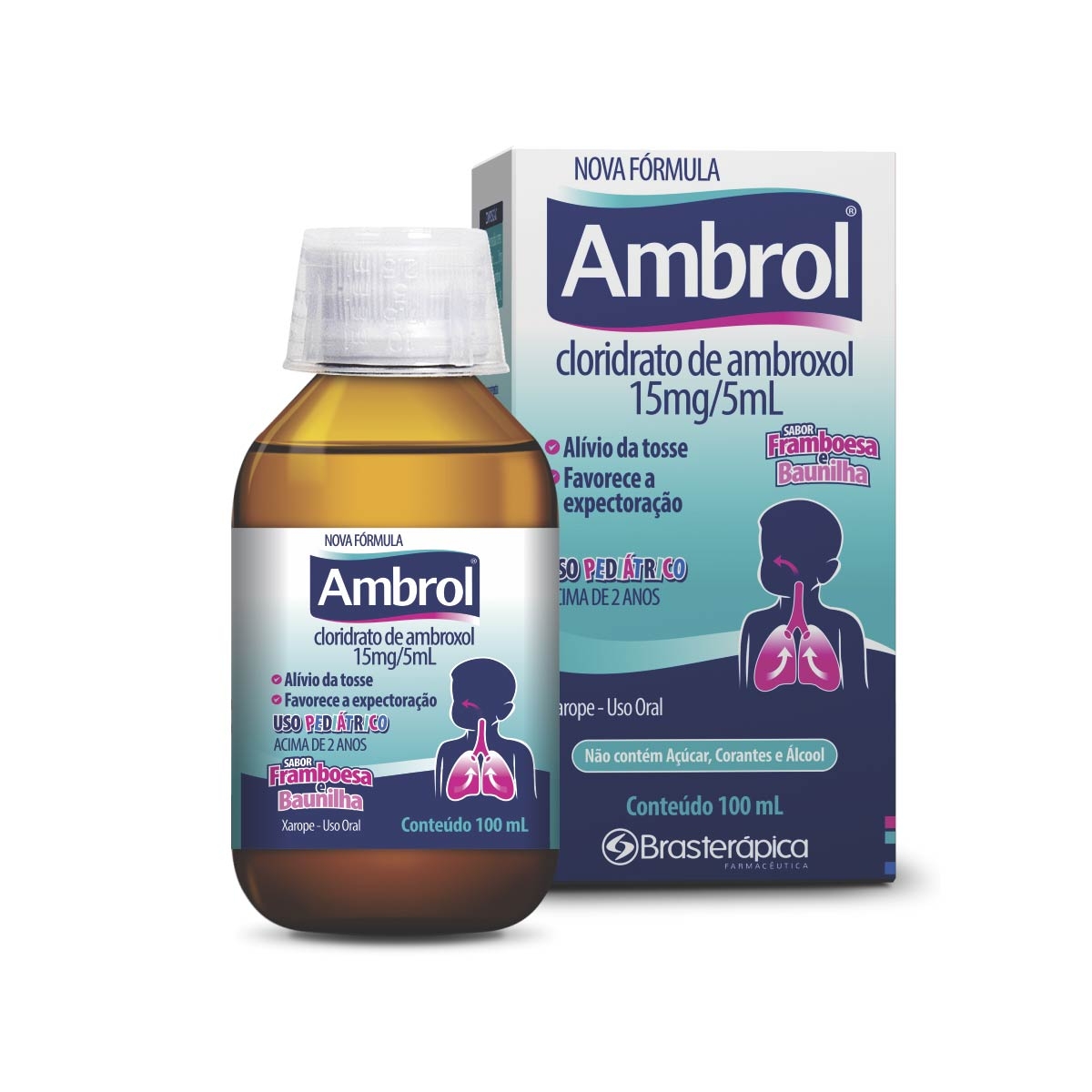 Ambrol Infantil Cloridrato de Ambroxol 15mg/ml Sabor Framboesa e Baunilha Xarope 100ml