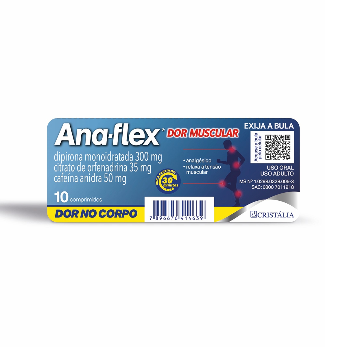 Ana-Flex Citrato de Orfenadrina 35mg + Dipirona Monoidratada 300mg + Cafeína Anidra 50mg - 10 comprimidos