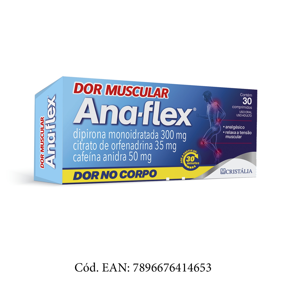 Ana-Flex Citrato de Orfenadrina 35mg + Dipirona Monoidratada 300mg + Cafeína Anidra 50mg 30 comprimidos