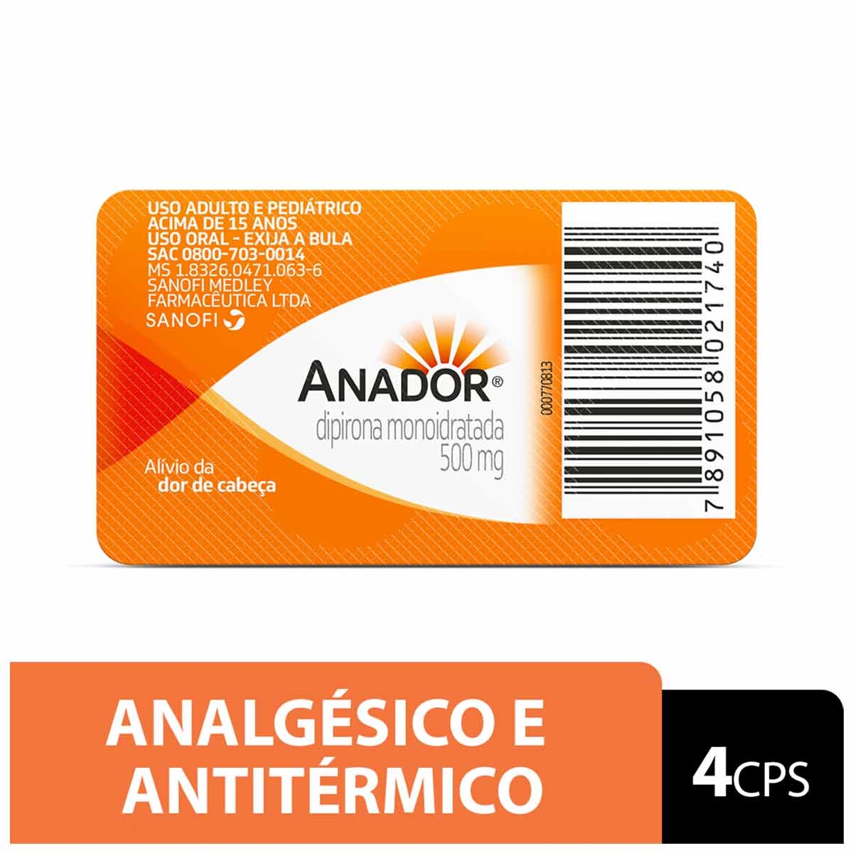 Anador Dipirona Monoidratada 500mg 4 comprimidos