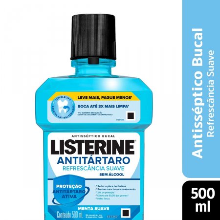 Enxaguante Antisséptico Bucal Listerine Tartar Control Zero Álcool Menta Suave com 500ml