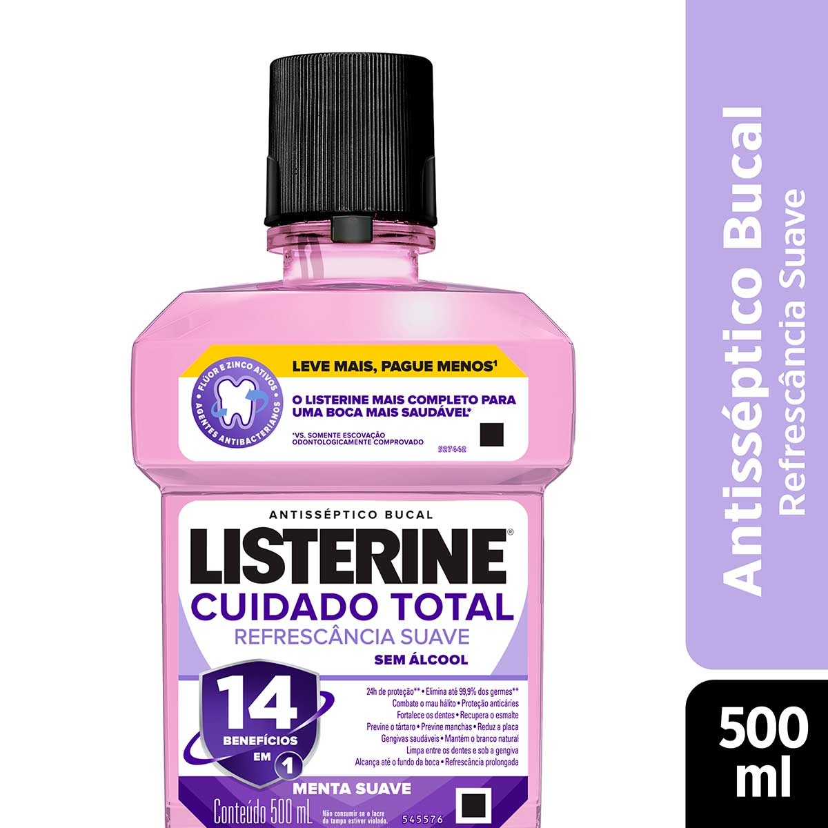 Enxaguante Antisséptico Bucal Listerine Cuidado Total Zero Álcool Menta Fresca com 500ml 500ml