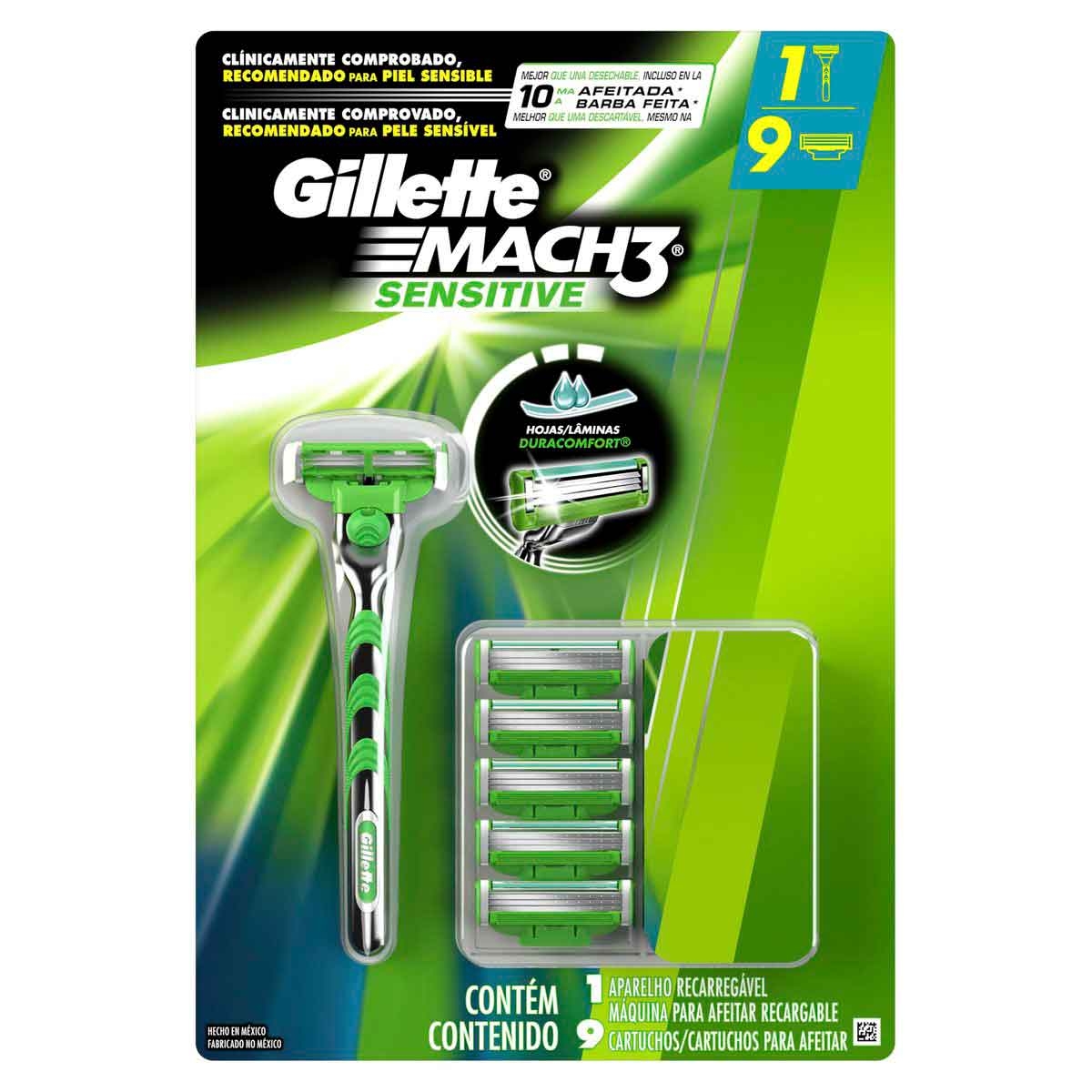 Aparelho de Barbear Gillette Mach3 Sensitive + 9 Cargas Menor preço em Aparelho de Barbear Gillette Mach3 Sensitive + 9 Cargas