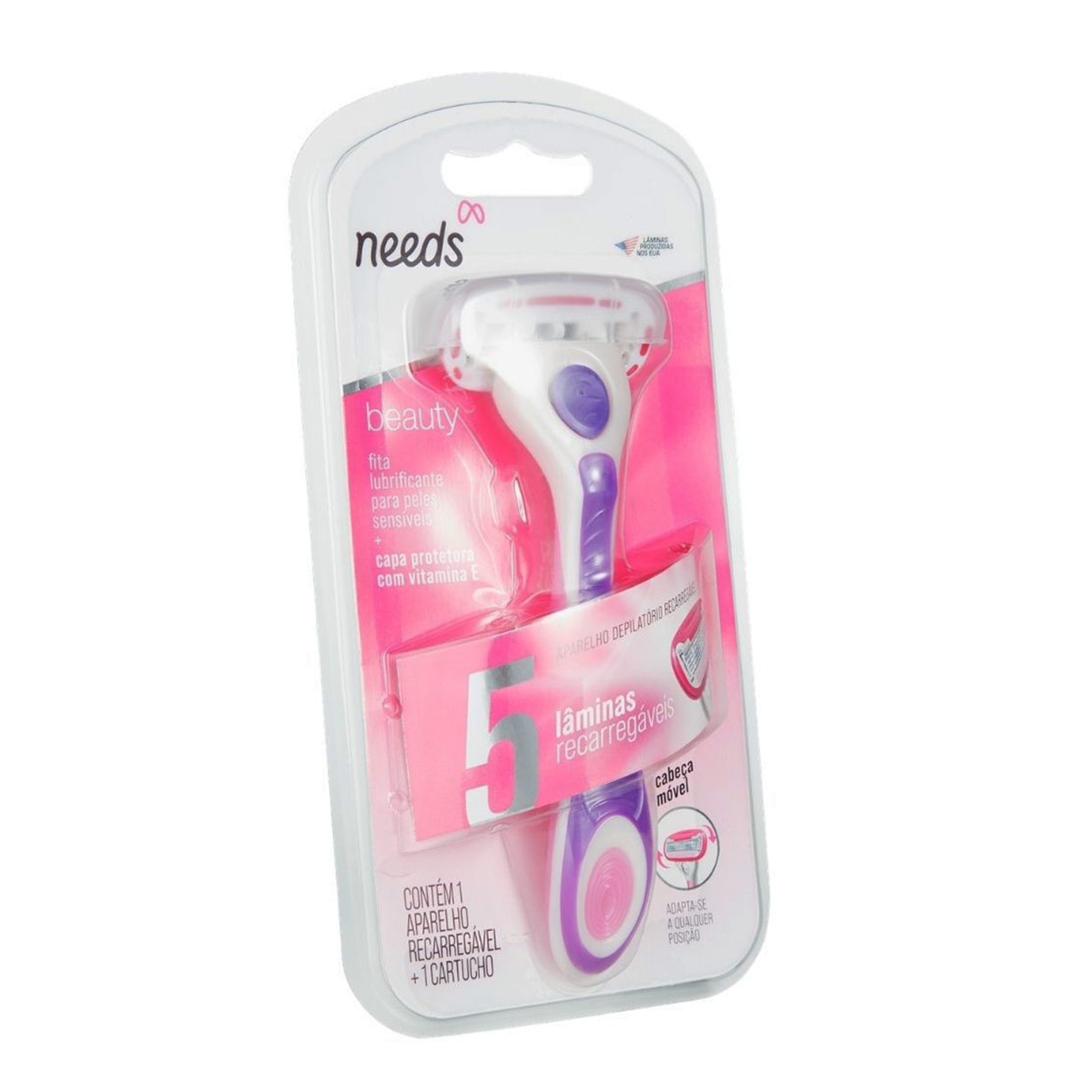 APARELHO DE DEPILAR RECARREGÁVEL NEEDS COM 5 LÂMINAS + 1 CARTUCHO