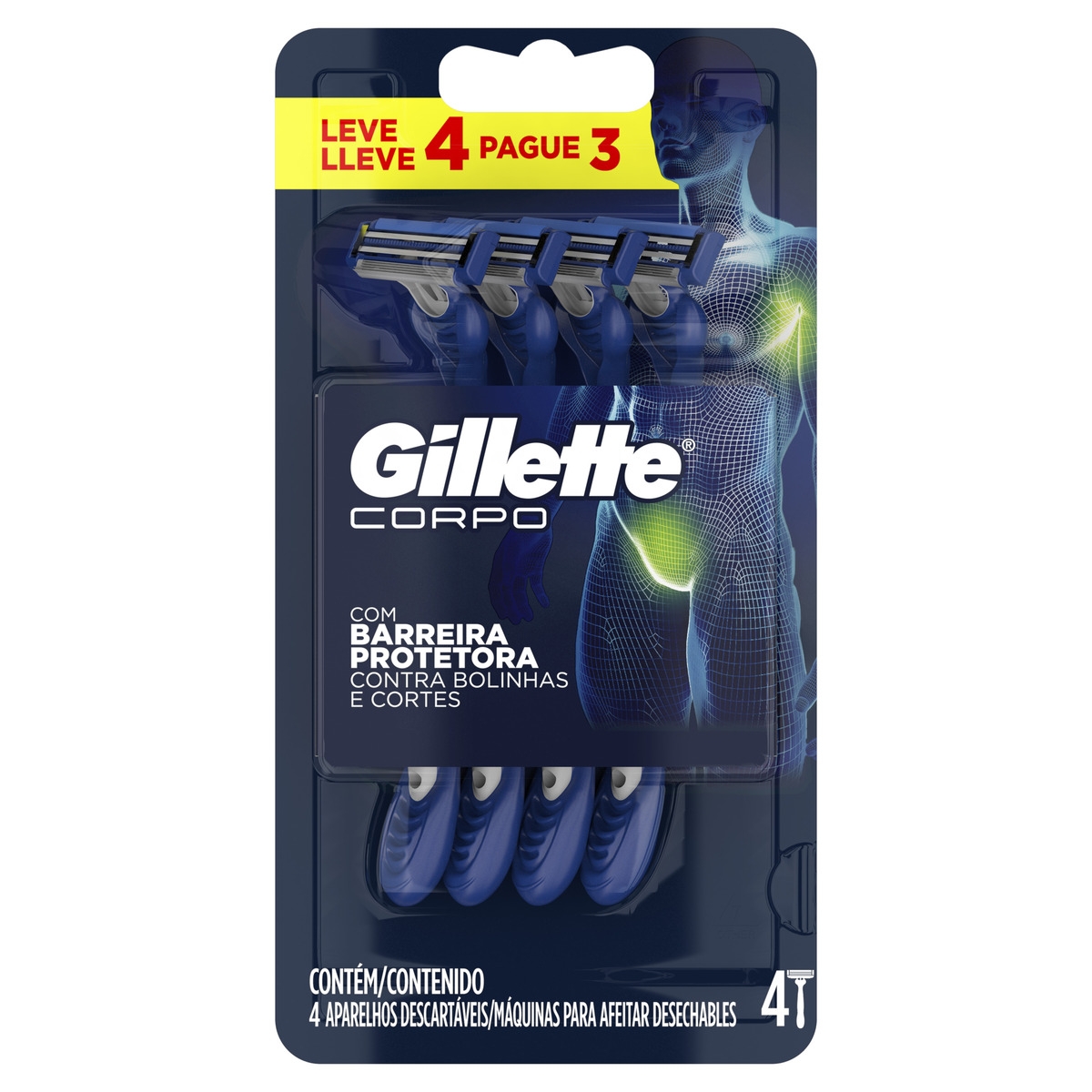 Aparelho Gillette Corpo Descartável Leve 4 Pague 3 4 unidades